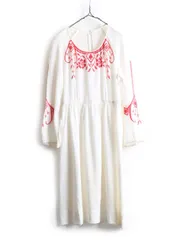 【お得なクーポン配布中!】 70s ビンテージ クロスステッチ 長袖 ワンピース M程 ボヘミアン ひざ上丈