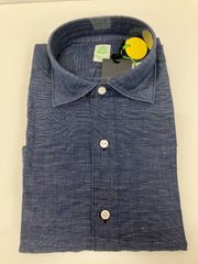 [41サイズ]FINAMORE 1925 Tokyo Slim Fit Cotton-blend Shirt in Dark Blue　メンズ　シャツ　青　ブルー