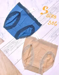 トリンプベーシックショーツ2枚レースベージュS紺S  T052