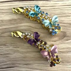 【２個】 バナナクリップ 蝶々２連 バタフライ 髪留め ヘアクリップ　ヘアピン