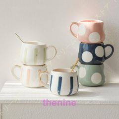 マグカップ キッチン シンプル カラフル オフィス かわいい ドット柄 ストライプ コーヒーカップ 陶器 セラミック マグ カップ 北欧 コップ 電子レンジ対応  min#