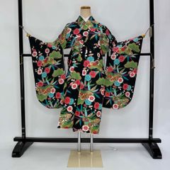 二尺袖 単品 卒業式着物 黒 裄68cm Lサイズ  袴用着物 化繊 中古 4562