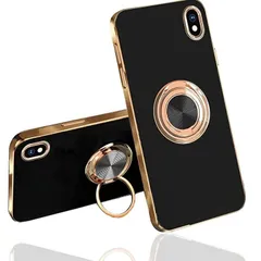 新品 Xperia ace III ケース リング付き ストラップホール付 [DINGXIN] SO-53C SOG08 A203SO 耐衝撃 TPU マグネット式 車載ホルダー対応 エクスペリアエースIII ケース ソフトメッキ加工 (ブラック)