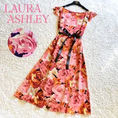 華やか♪美品 LAURA ASHLEY ローラアシュレイワンピース フレンチスリーブ シルク 花柄 総柄 上品 お出かけ イベント 11号 L