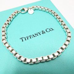 ※● 美品 TIFFANY&Co. ティファニー ベネチアン リンク ブレスレット Ag925 シルバー925 ミディアム 19cm 7.5inch 15.4g アクセサリー メンズ レディース ユニセックス D164MF ★3830