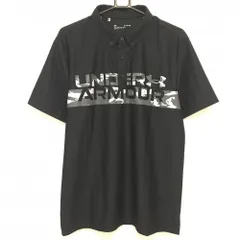【超美品】アンダーアーマー 半袖ポロシャツ 黒×グレー フロントロゴ総柄 メンズ XL/TG/EG ゴルフウェア 2022年モデル UNDER ARMOUR