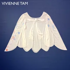 cg31 VIVIENNE TAM シアーシャツ　シースルーカットソー　袖刺繍　ベルスリーブ　リボン　ヴィヴィアンタム