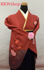 ＜お買い得＞　used　小振袖　二尺袖　赤茶色　牡丹柄　卒業式　謝恩会リメイク　着物　レイヤー衣裳