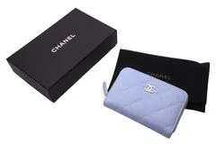 極美品 CHANEL シャネル ジップコインケース 小銭入れ AP0216 キャビアスキン ライトブルー ゴールド金具 中古 4b002337