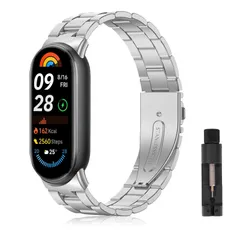 新品 [ReHowy] バンド Xiaomi Smart Band 9 / Xiaomi Smart Band 8 対応 交換バンド ビジネス風 ステンレス製 サイズ調節可能 調整工具付き 交換ベルト 替えベルト コンパチブル Xiaomi Smart Ban