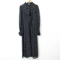 良品 24SS FRAY I.D フレイアイディー ボリュームスリーブボウタイフレアワンピース ロング シアードレス FWFO241015 1 ネイビー レディース 古着 中古 USED