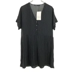 未使用 ZARA ザラ ドット柄 半袖 Vネック ミニワンピース M ブラック レディース 古着