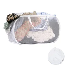 HEDONLEE 洗濯カゴ 洗濯かご 折りたたみ 横型 ランドリーバスケット 70L 大容量 メッシュ ランドリーバッグ ランドリーボックス 洗濯籠 洗濯物入れ 収納 超軽量 旅行 持ち運び可能 (ホワイト) 0