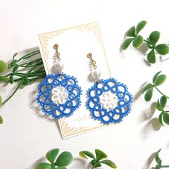 ドイリーモチーフピアス(イヤリング)青