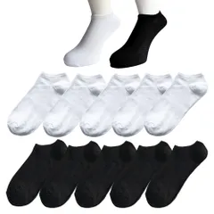 ソックス レディース くるぶし 靴下 ショート 綿混 薄手 春 夏 白 黒 無地 スニーカーソックス 10足セット (ホワイト5足＋ブラック5足) C90 [ホワイト5足＋ブラック5足] [23-25]
