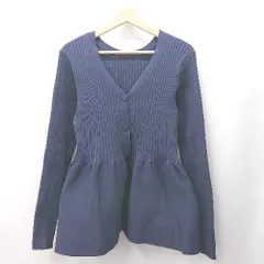 ◇ ⊇ ti シンプル系 長袖 ペプラムニットトップス サイズL ネイビー系 レディース E  【1507280005767】