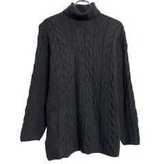 ニット セーター レディース L 程 ブラック プルオーバー モックネック ケーブルニット シンプル 秋冬 古着卸 アメリカ仕入 a612-6888