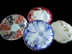 ❁深川製磁  金ミル牡丹図 ❁ 有田焼  肥関窯  色絵皿 他和食器　4点セット 陶器 和食器 古美術 骨董 工芸品 レトロ アンティーク インテリア    fd25G(T)30