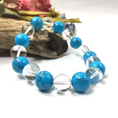水晶×ターコイズ パワーストーン ブレスレット 12mm  メンズ・レディース 男性・女性 数珠ブレス 開運  [a]