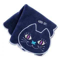 【ラスト1点】ハンカチタオル 25cm) ハンドタオル / (綿100％ 婦人 レディース ネコ タオルハンカチ (アナスイ) 猫 SUI (ネイビー) ANNA