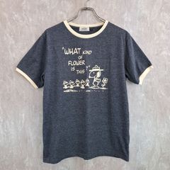 PEANUTS ピーナッツ スヌーピー キャラクター プリント  グレー　灰色 L Tシャツ リンガーTシャツ トリムTシャツ