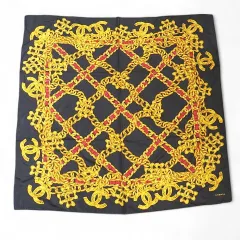 シャネル CHANEL ヴィンテージ スカーフ ココマーク チェーン ゴールド シルク 大判