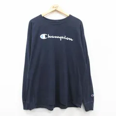 XL/古着 チャンピオン Champion 長袖 Tシャツ メンズ ビッグロゴ 大きいサイズ クルーネック 紺 ネイビー 25jun20 中古