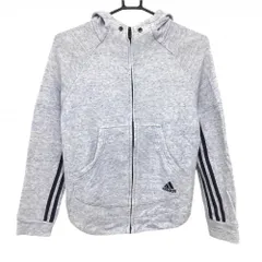 ★SALE価格★アディダス ジップパーカー 杢ライトブルー×ネイビー 袖下3ライン  レディース 表記なし ゴルフウェア adidas