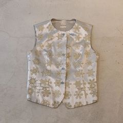 HERMES エルメス　ヴィンテージ　 マルジェラ期 シルク ベスト 雪 結晶 グレー　シルバー系 ベージュ ジレ 柄 アウター サイズ40 HERMES