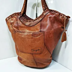 【送料込み 2000円均一】イビザ IBIZA Ohgeki 花柄 パッチワーク レザー 本革 肩掛け トートバッグ ハンドバッグ ブラウン 1933002e20241226