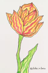 Akihiko Mihara, a Salon d'Automne award-winning artist [FLOWER] Original drawing, brush pen art, pen drawing, contemporary art, artwork, painting, fine art, interior design, botanical illustration, hand-drawn illustration, popular abstract painting, flower, colored pencil drawing, art, feng shui, gift, flower painting, ancient flower, dark red