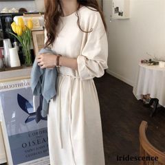 ロングワンピース レディース 40代 黒 きれいめ ワンピース 50代 秋 白ワンピ 無地 通勤 カジュアルLFY10本日限定
