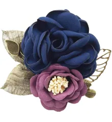 コサージュ 入学式 卒業式 卒園式 フォーマル スーツ 花 小さめ くすみからー ブローチ 結婚式 上品 ピン クリップ 2way (濃紺＆バイオレット)