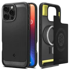 【17年社歴の技術力】Spigen iPhone 16 Pro ケース MagSafe対応 マグネット搭載 マット 耐衝撃 米軍MIL規格 ラギッド・アーマー・マグフィット ACS08115 (マット・ブラック) 1
