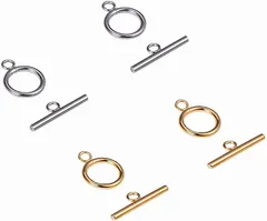 PH PandaHall マンテル パーツ マンテルリング 接続金具 12セット 2色 304ステンレス 留め具 Tバー付き トグル クラスプ ジュエリー用 アクセサリーパーツ ネックレス・ブレスレットなど( 12組-1サイズ2色)