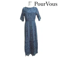 PourVous レディース フォーマルワンピース ロングワンピース アンティークレース 5分袖 ブルー XL 発表会