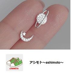 ☆新品未使用「送料込」ピアス//月と惑星//エレガント// アシンメトリー//シルバー//15