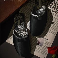 クラシックブラック【新品未使用】高級サテン室内スリッパ 女性用 秋冬シーズン 日式デザイン 防滑・静音 木製床対応 リボン付き   5色展開