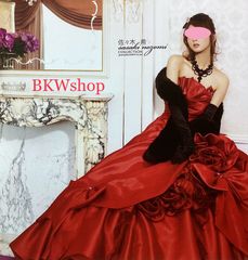 ＜現品限り＞used カラードレス　赤ミカドサテンウエストリボン　佐々木希　ブランドドレス　結婚式　お色直し　パーティー　演劇　芝居　コスプレ　ステージ　ダンス　舞台　レイヤー