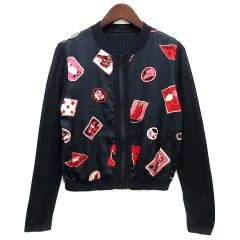 ピーエスポールスミス PS Paul Smith トラベルバッジ リバーシブル ジャケット サテン ジャガード ネイビー 紺 M