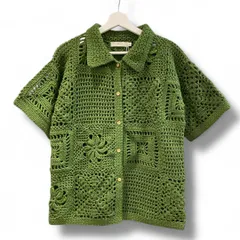 タグ付き 未使用品 M_ エムアンダーバー CROCHET シャツ グリーン サイズ FREE 定価22,000 MOUSSY マウジー 半袖 羽織り ハンドメイド ローゲージ レディース 夏 ゴーゴー古着久喜倉庫店 草1712のサムネイル