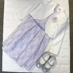 キッズ フォーマルドレス 120cm ジャケット バレエシューズ 18.0cm セット petit main プティマイン 女の子 ラベンダー ワンピース 靴 発表会 薄紫 花 レース リボン コサージュ