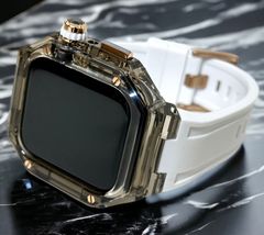クリスタルクリア ブラック ローズゴールド◇アップルウォッチ ラバー