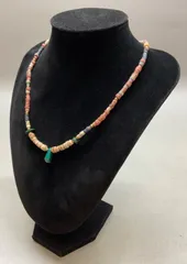 SN179 マルチカラー エスニック風 天然石 ビーズネックレス  首周り 40cm 重さ 13.7g