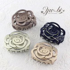 【セール】ヘアクリップ/華やかなお席に♪ エレガント 薔薇 バンスクリップ k207☆クリーム/ピンクベージュ/モカ/紺 花 エナメル ヘアアクセサリー 韓国 わにクリップ ミニクリップ 髪飾り ヘアアレンジ 夜会巻き