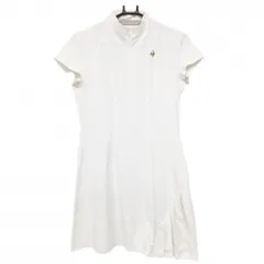 【超美品】ルコックゴルフ 半袖ハイネックワンピース 白 ハーフジップ 一部プリーツ ストレッチ レディース M ゴルフウェア le coq sportif