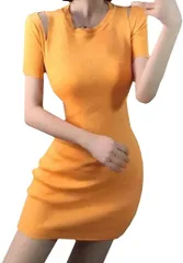 COCO&YUKA(ココアンドユカ) 背中 肩 あき タイト ミニ ワンピース セクシー 半袖 レディース クロス( イエロー,  M)