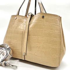 【極美品】 BARCOS バルコス ハンドバッグ トートバッグ ショルダーバッグ 2way クロコ型押し ロゴプレート レザー 革 ベージュ 肌色 ユニセックス 男女兼用 メンズ レディース