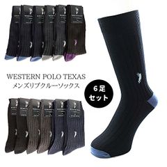 【6足セット】メンズ 靴下 ビジネス カジュアル ワンポイント刺繍 太リブ ソックス WESTERN POLO TEXAS