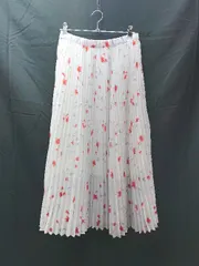 ◇ mysty woman ウエストゴム 花柄 裏地 レース シンプル ひざ丈 フレア スカート サイズF ホワイト系 レディース E  【1304050036293】